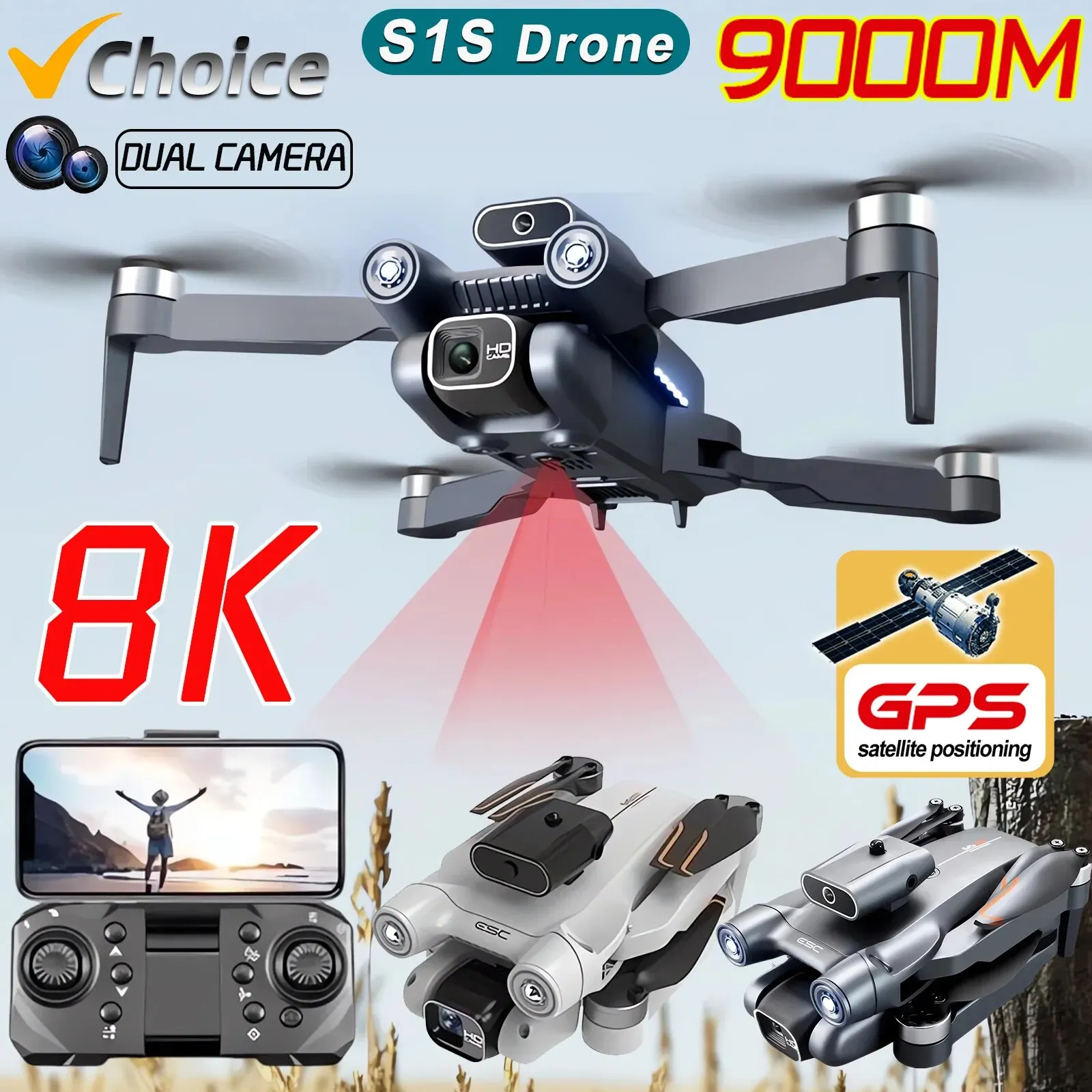 Drone Cinematic - プロのブラシレスモーター付きドローン,GPS付きクワッドコプター,折りたたみ式HDデュアルカメラ,s1s,5g,8k,新品