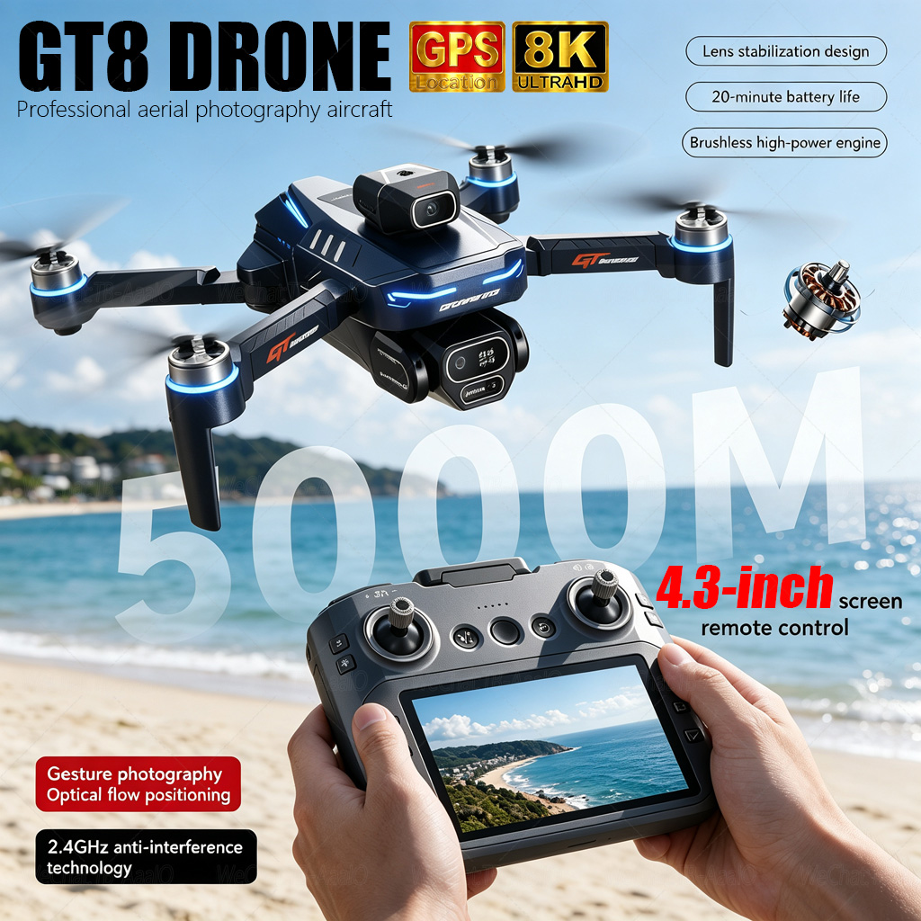 Drone Video Production - NEW GT8 HD RCドローン 4Kプロフェッショナルデュアルカメラ WiFi