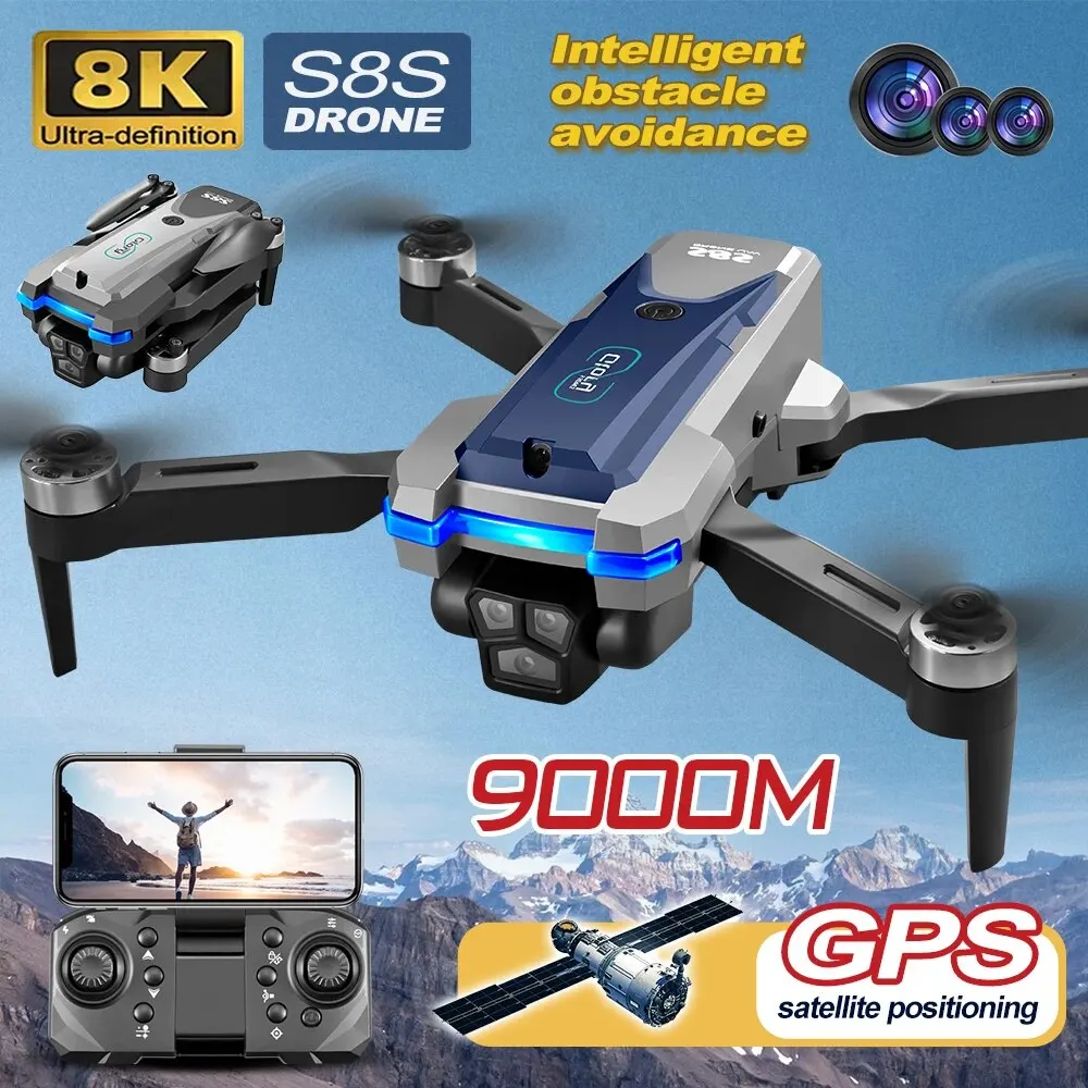 Drone Mapping - 折りたたみ式リモートコントロールドローンRCS8S GPS,5g wifi,8k hdデュアルESCカメラ,オプティカルフロー,360 ° 障害物回避,ブラシレスモーター,9000m